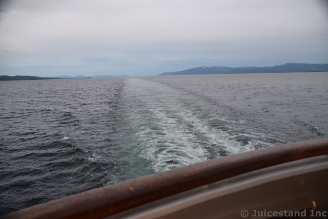 Cruise Ship Wake Water Trail Nearing Ketchikan
