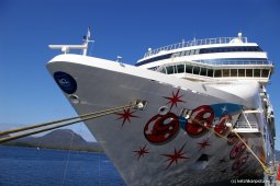 View of NCL Pearl Bow while docked at Ketchikan.jpg