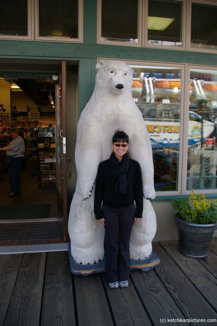 Joann and white polar bear statue in Ketchikan.jpg
