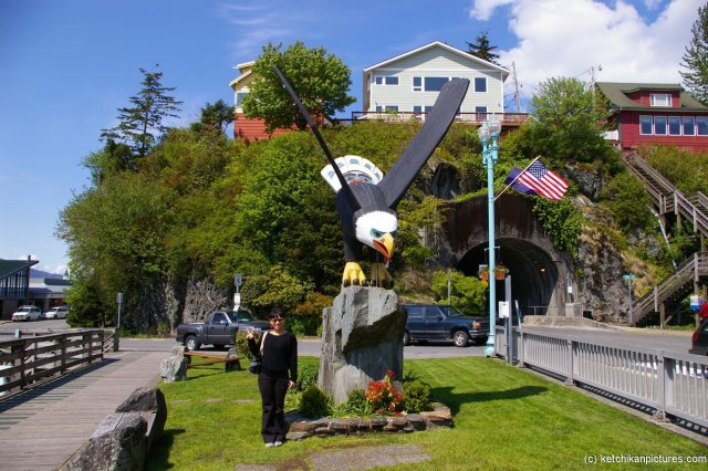 Joann and Large eagle statue in Ketchikan.jpg
